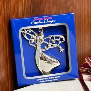 Angel figure christmas ornament Silverplated with European crystal